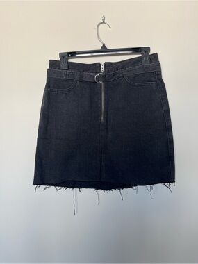 Black Denim Mini Skirt with Distressed Hem